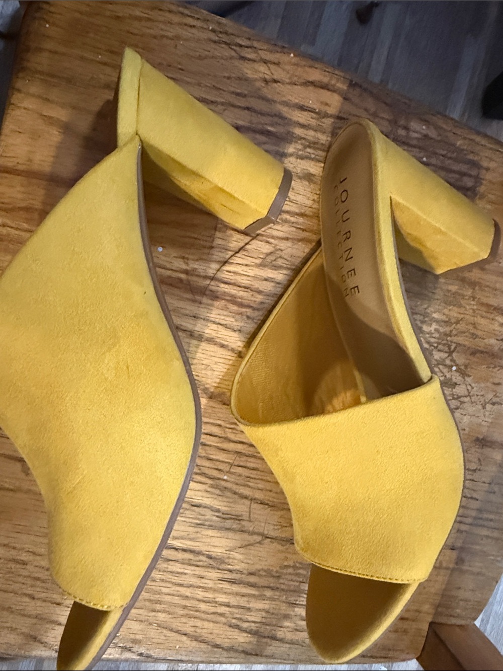 Journee Collection Bright Yellow Suede Slide Mules - Picture 2 of 3